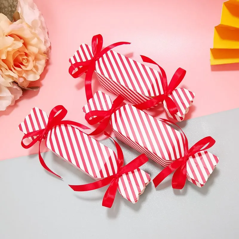 

10Pcs Solid Color Striped Party Wedding Candy Box Small Fresh Candy Box Paper Box Wedding Candy Shape Vase Box