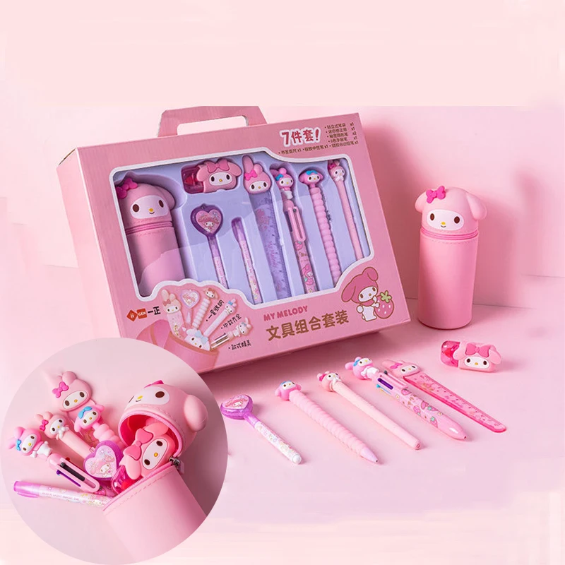 

Набор из 7 шт. канцелярских принадлежностей Kawaii Sanrio My Melody Аниме Фигурка держатель ручки Линейка Карандаш Невидимая ручка студент обучение подарок для детей