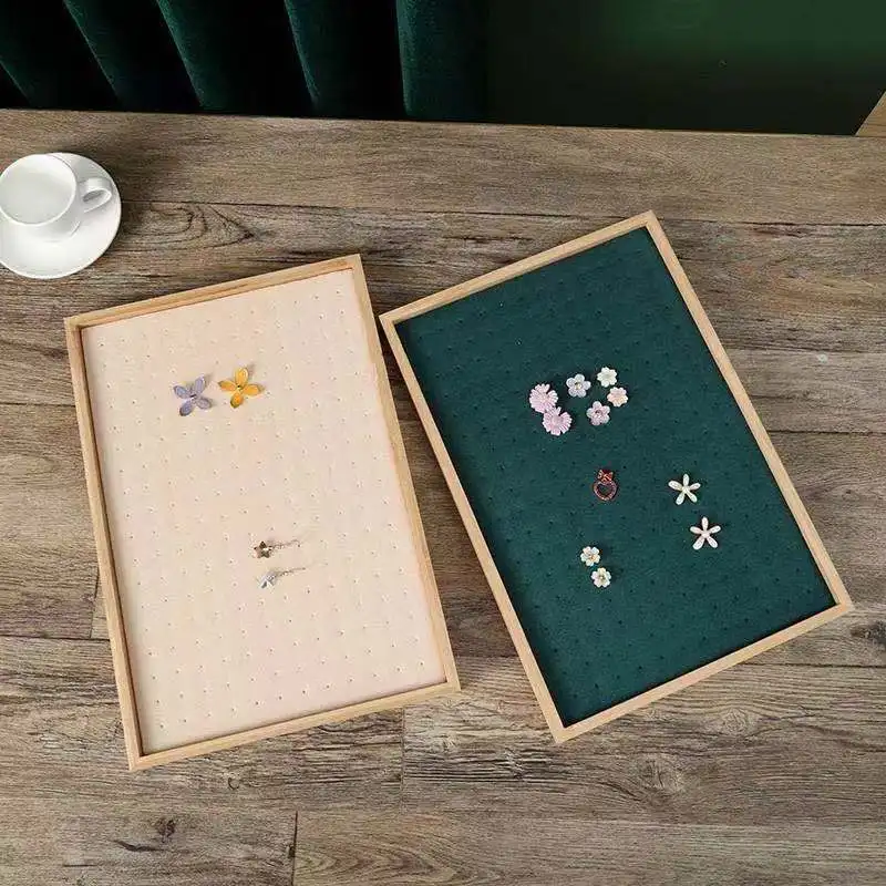 Natural Bamboo Stud Earring Display Tray Colorful Velvet Stud Earring Tray Wholesale Organizer for Jewelry Stor Storage Stand