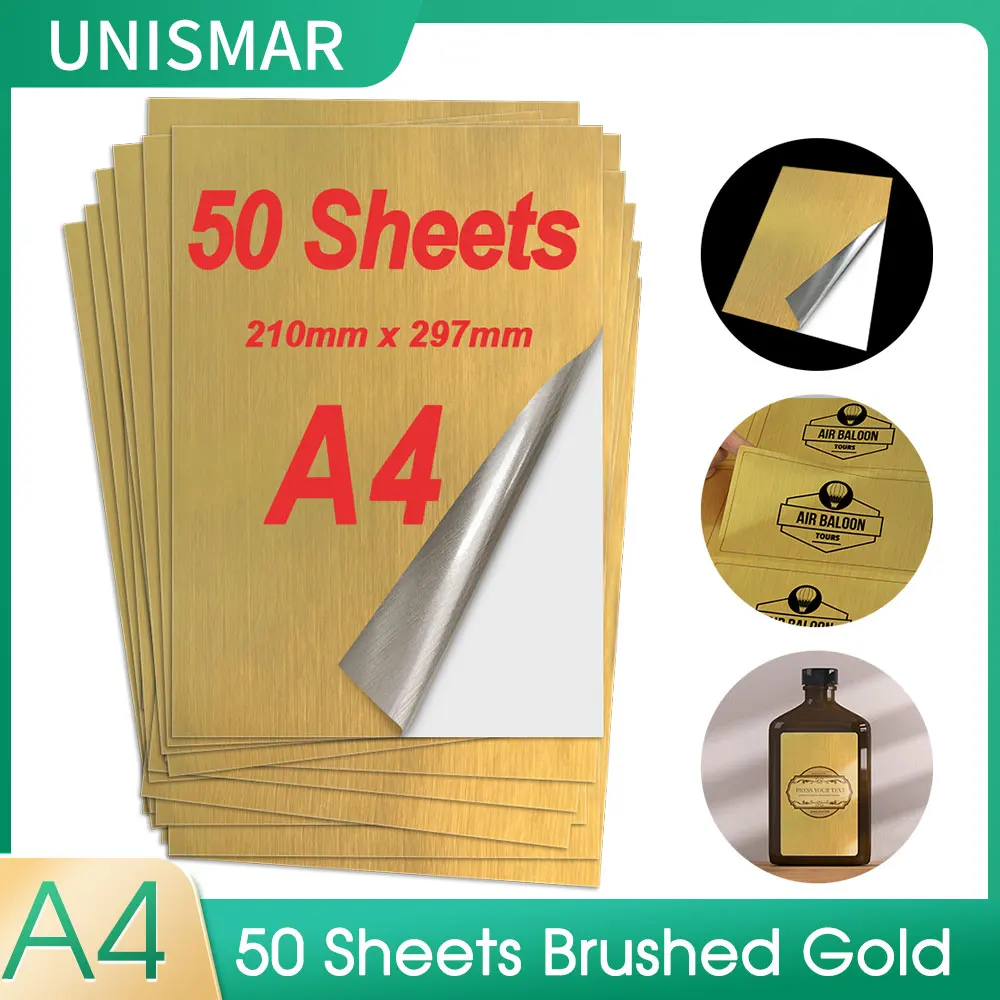 

50 листов клейкой бумаги для струйного принтера, водостойкая матовая Золотая бумага 210x297 мм, A4, наклейка для этикеток «сделай сам»
