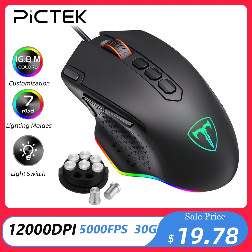 

PICTEK PC257 Wired Gaming Mouse USB Computer Game RGB Mause Gamer Ergonomic Mouse 12000DPI LED Silent Mice For PC Laptop Desktop