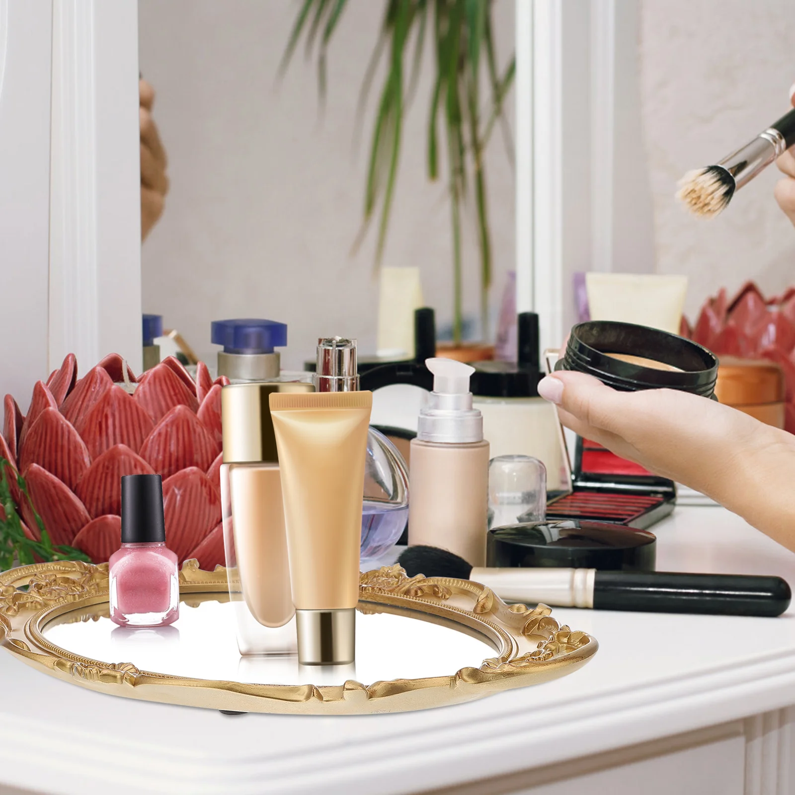 

Tray Mirrordecorative Storage Organizer Oval Vintage Holder Plate Jewelry Vanity Trays Wall European Bathroom Dishdresser Ring