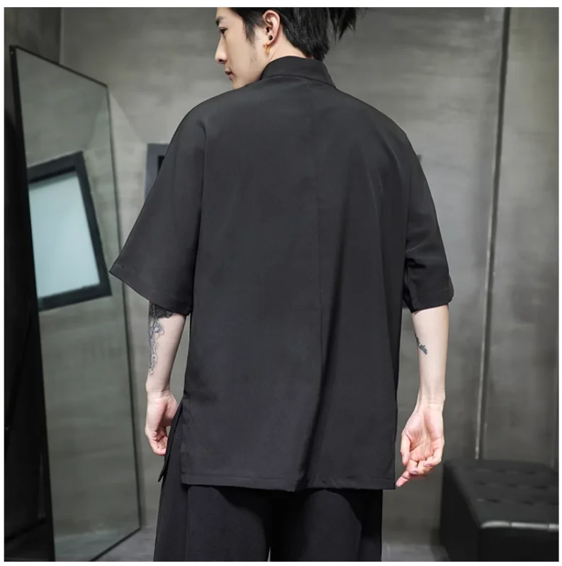 Мужская футболка с коротким рукавом летняя дышащая и тонкая вышивкой в китайском