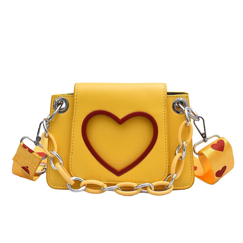 New Girls' Bag Love Adjustable Wide Shoulder Strap Crossbody Shoulder Bag Net Red Qing New Girls' Handheld Small Square Bag