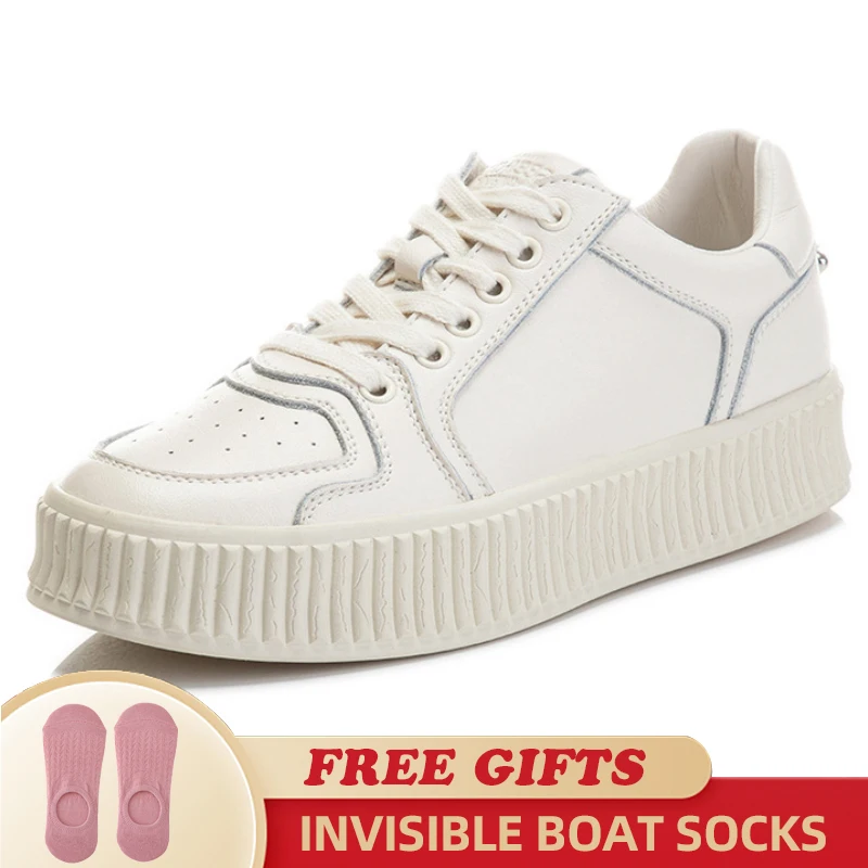 

Genuine Leather Women Platform Sneakers 2022 New Thick Sole Vulcanized Shoes Spring Casual White Shoes Ladies Sports
