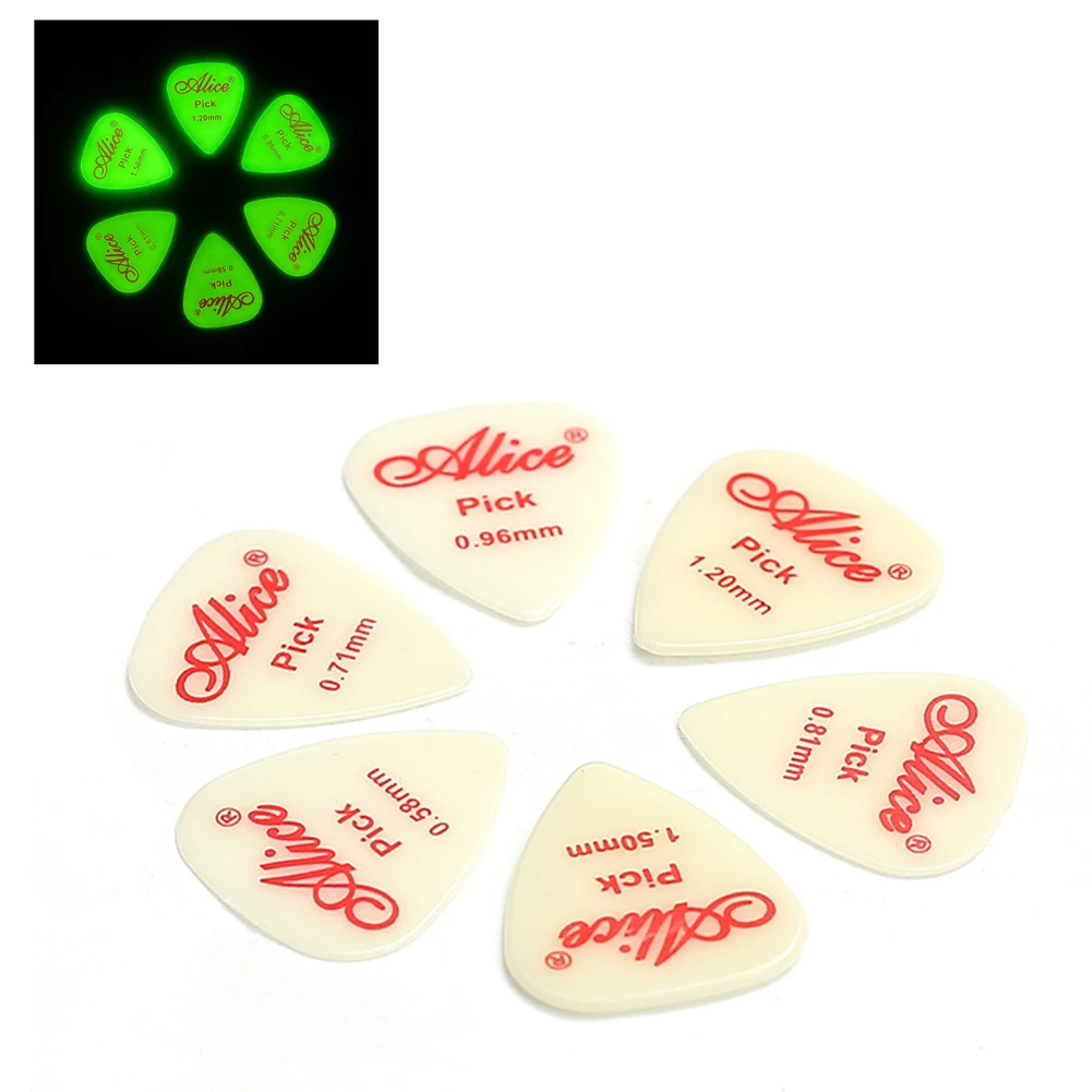 

6Pcs Alice Acoustic Electric Guitar Picks Luminous Plectrums Fluorescent 0.58/0.71/0.81/0.96 /1.2 /1.5mm Fluorescent Guitar Part