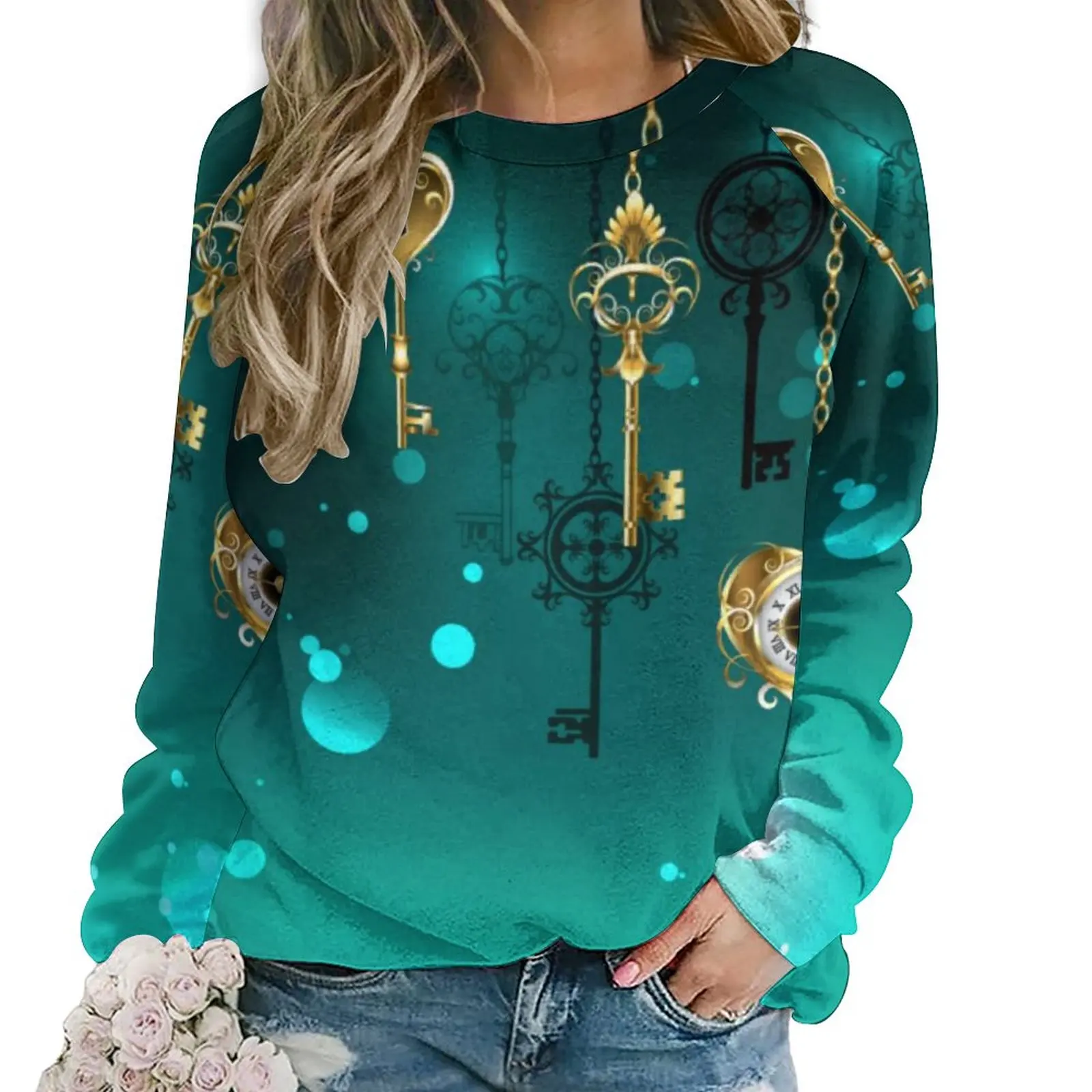 

Худи женское зимнее оверсайз с винтажным принтом и длинным рукавом