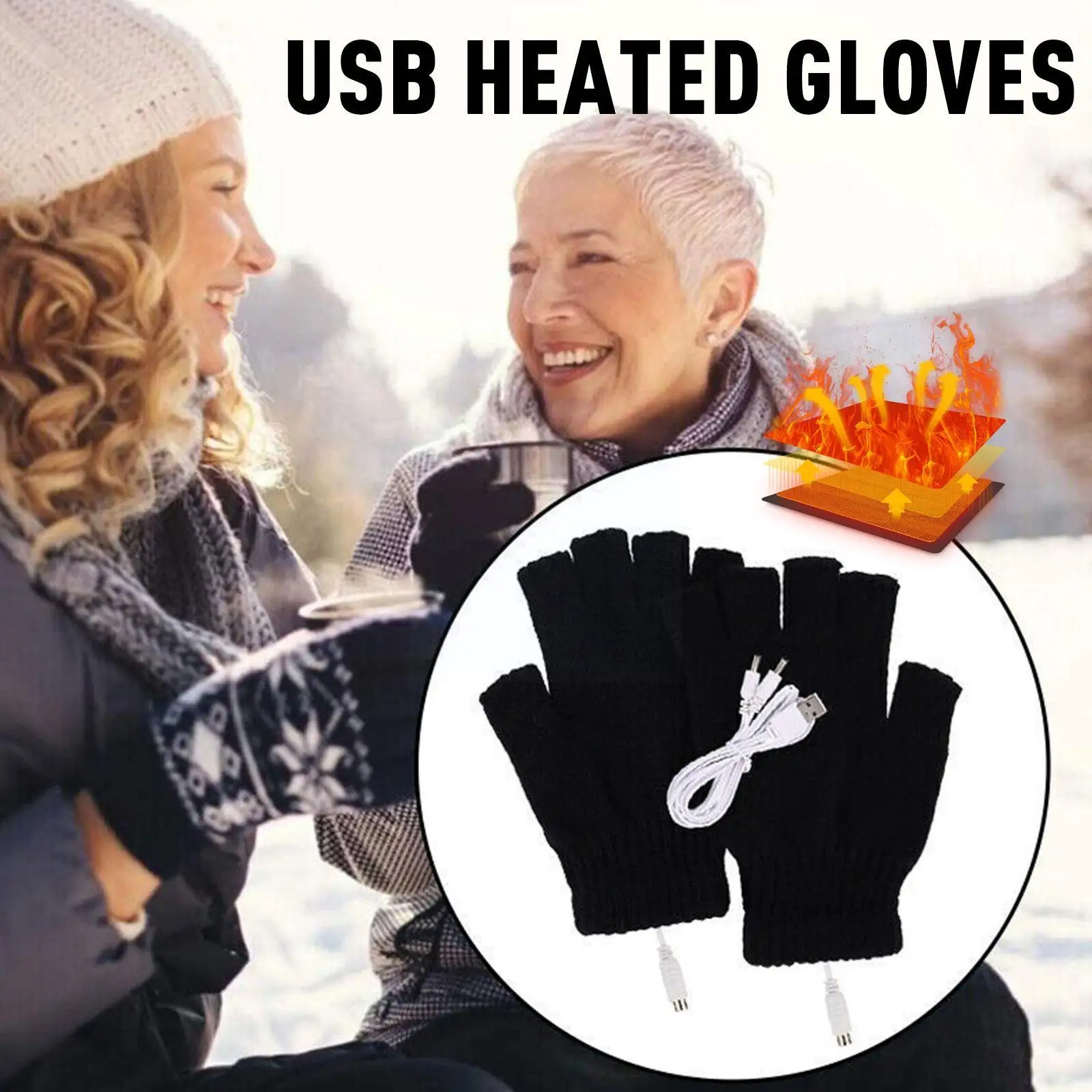 

New Winter Electric Heating Gloves Laptop Thermal USB Heating Heated Mitten Gloves Gloves Sport Knitted Warm Electric Glove W8M3