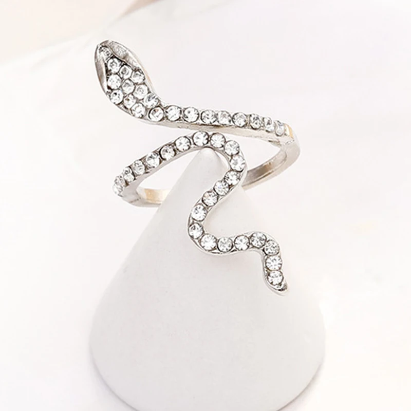 

Personality Trendy Little Snake Opening Rings for Women Simple Luxtury Diamond Inlay Finger Ring Fashion Metal Rings Jewelry 1Pc