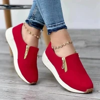 ladies sneakers new fashion thick sole flat plus size single shoes light and comfortable side zipper moccasin zapatillas mujer