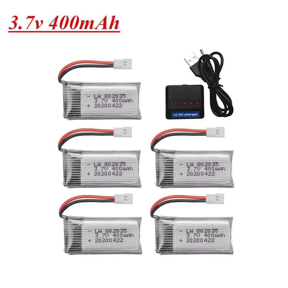 

2023New 400mah Lipo Battery For H107 H31 KY101 E33C E33 U816A V252 H6C RC Drone spare parts 802035 3.7v Battery Charger set
