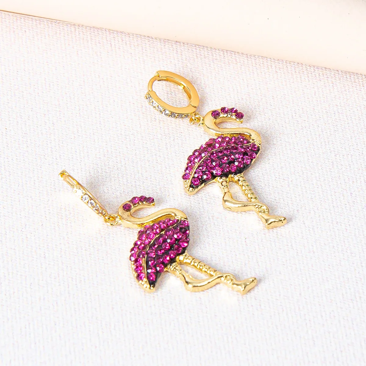 

Lovely Cute Fuchsia Crystal Flamingo Drop Earrings Women Girls Statement Earrings Trendy Party Jewelry