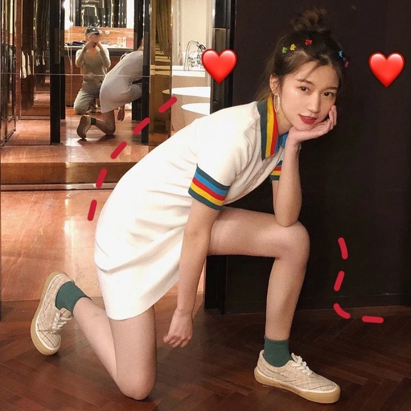 

Temperament Small Fresh Knitted Dress Women's Summer New Breathable Short Sleeve Student Skirt Polo Collar T-shirt Skirt