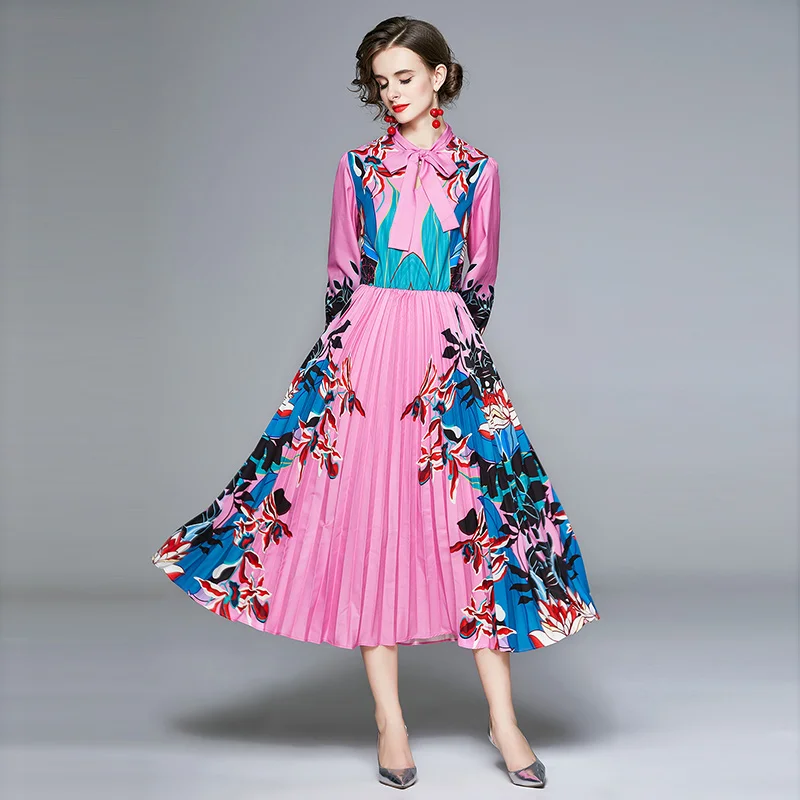 

Chiffon Women's Dress Party Summer Print Office Long-sleeved Clothing A-LINE Houthion
