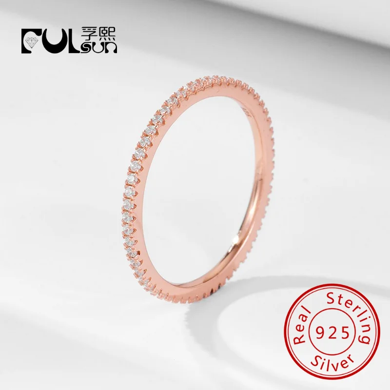 

Fulsun Thin 925 Sterling Silver Stacking Rings Fine Jewelry Brilliant round white Zircon Tennis Eternity Ring for Women Wedding