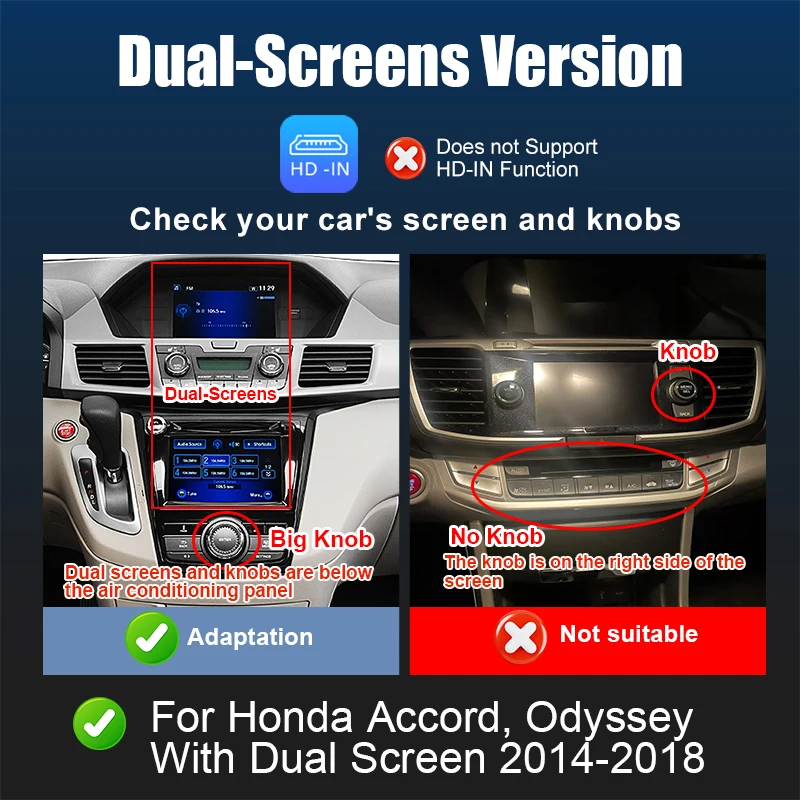 Беспроводной умный Carplay для Honda Accord Odyssey 2014-2018, двойной экран, Android Auto, оригинальный экран, поддержка зеркального заднего камеры