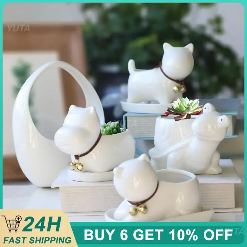 

Кастрюля для цветов, белый Креативный цветочный горшок для сада, милый бонсай однотонного цвета с отверстиями для слива растений в горшке