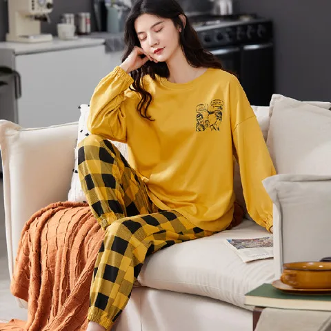Pajamas women's spring and autumn corset long-sleeved suits 2022 new autumn and winter loose home wear suits large size