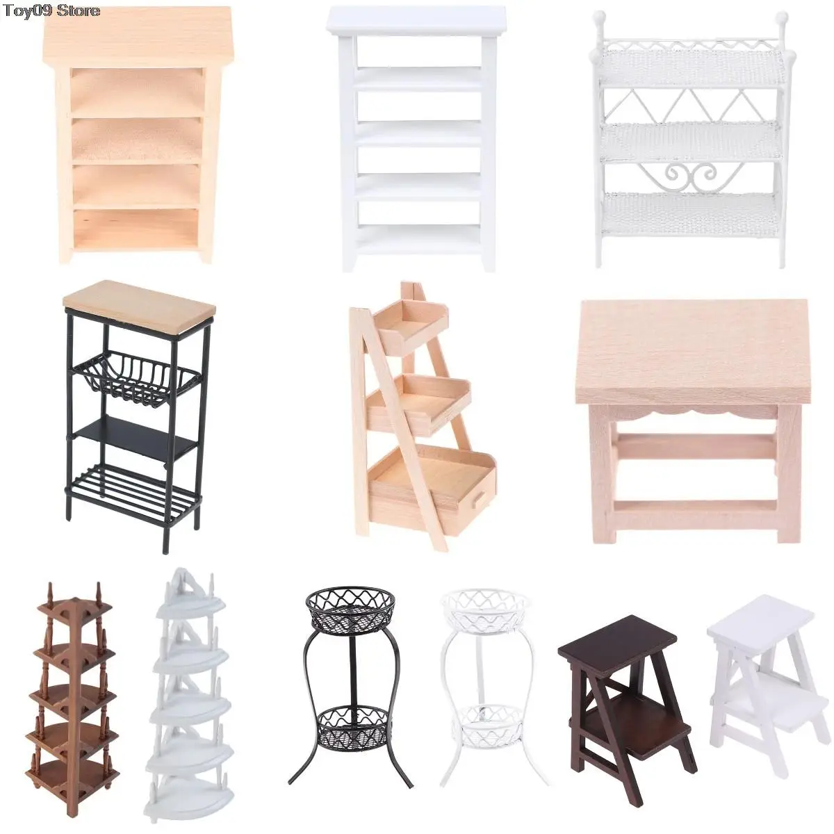

1Pc 1:12 Dollhouse Wood Plastic Metal Shelf Flower Stand Mini Doll House Furniture Model Simulation Furniture Accessories