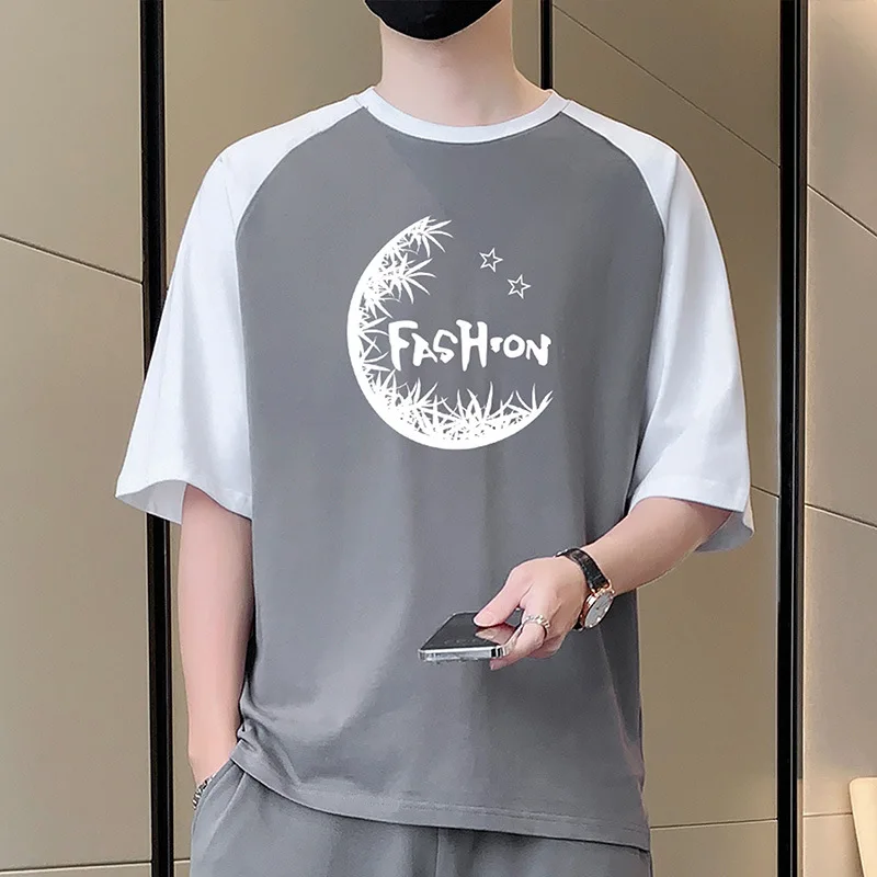 

Summer 2023 new color-block print dropped shoulders, short sleeves, loose crewneck men's T-shirt