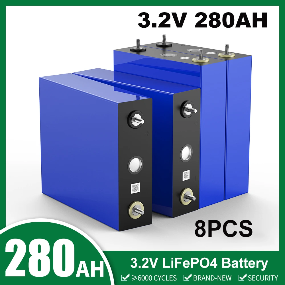 

8PCS 3.2V 280Ah Lifepo4 Battery Grade A Prismatic LFP Cell LF280 with Busbar 12V 24V 48V RV Boat Golf Cart Yacht Battery Pack