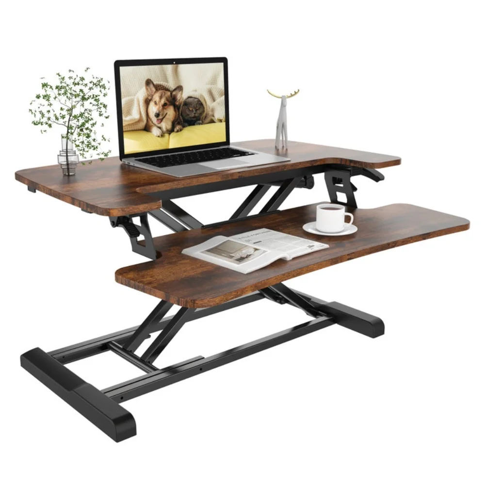 

Standing Desk Converters, Height Adjustable Riser, Sit to Stand Dual Monitor and Laptop Workstation with Wide Keyboard Tray