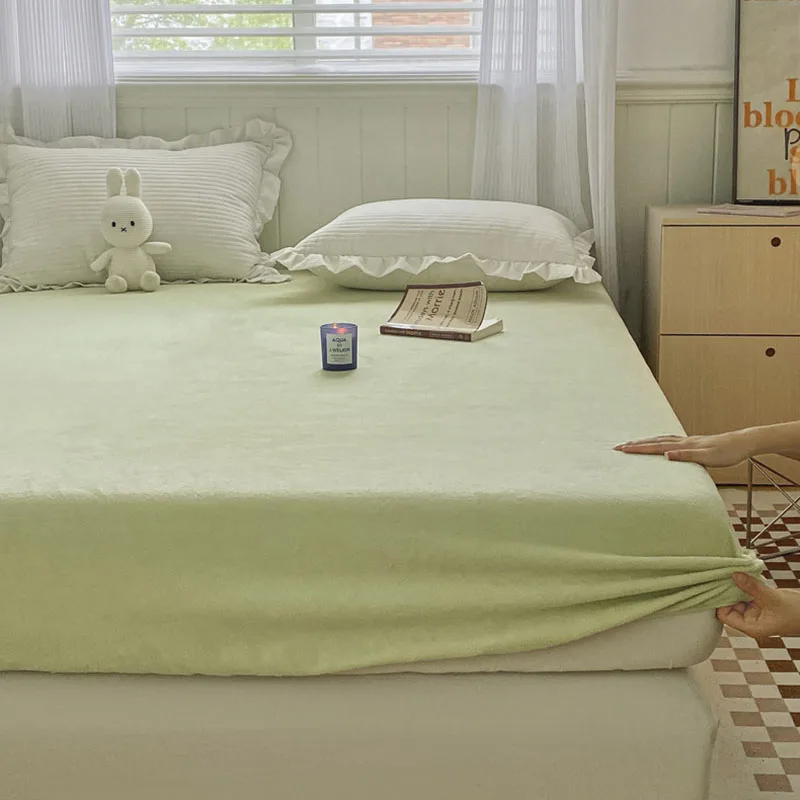 

Winter Warm Queen King Size Flannel Fitted Bed Sheets Set Thick Elastic Double Bed Mattress Protector Cover Home Soft Bedspread