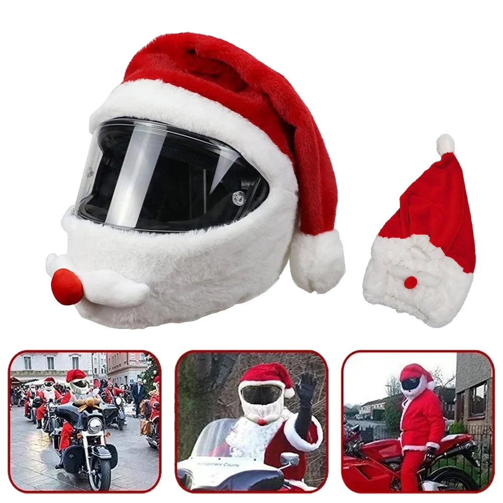 

Santa Claus Helmet Cover Plush Christmas Hat for Motorcycle Helmet Happy New Year Party Supplies Xmas Cosplay Accessoories