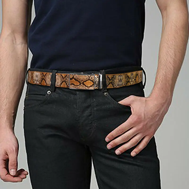 

Men's PU Leather Snakeskin Embossing Accurately Fits Automatic Buckle Ratchet Belt Business Belt