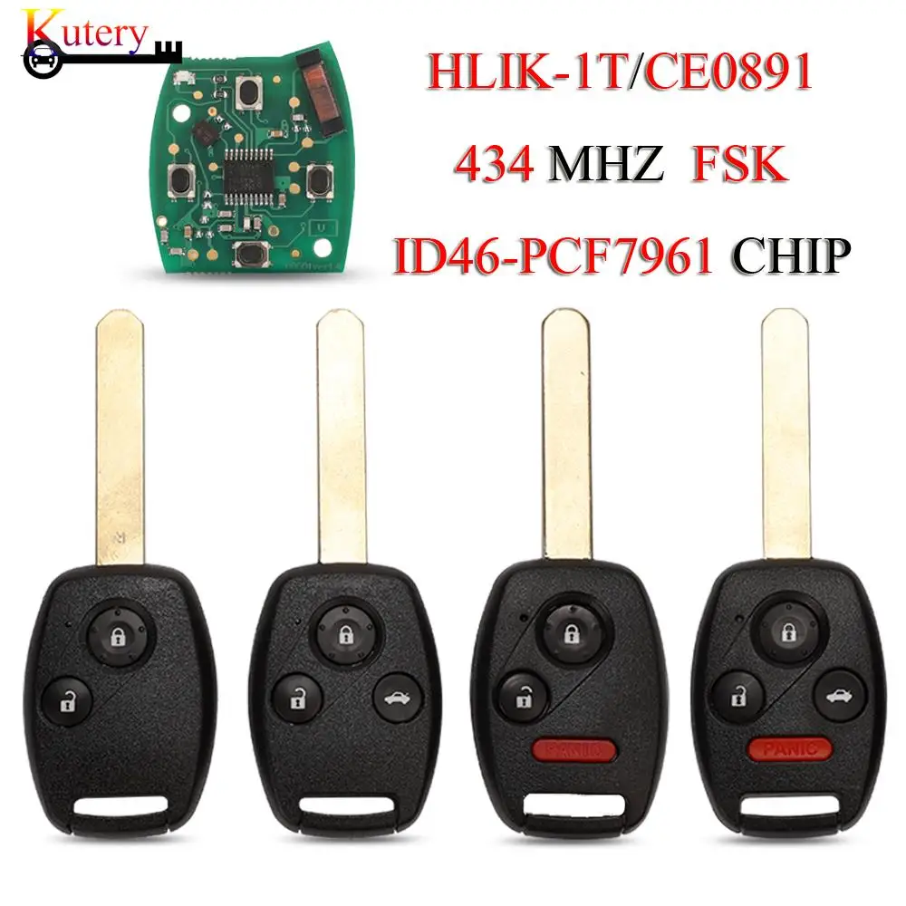 jingyuqin CE0891/HLIK-1T Remote Car Key For Honda Accord Civic City HRV Element Pilot Jazz Odyssey 433.92MHZ ID46 PCF7961 Chip