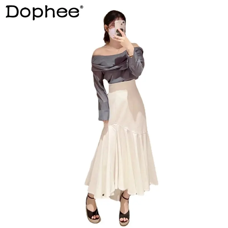 2023 Summer New Women's Clothing Elegant Lady High Waist Asymmetric Sheath Fishtail Skirt Korean Style Y2k 4 Colors Long Skirts