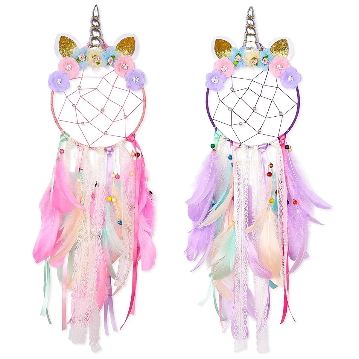 Unicorn Dream Catchers Colorful True feather Dream Catcher Home Decor Dream Catcher girls birthday gifts for Kids Home Decor