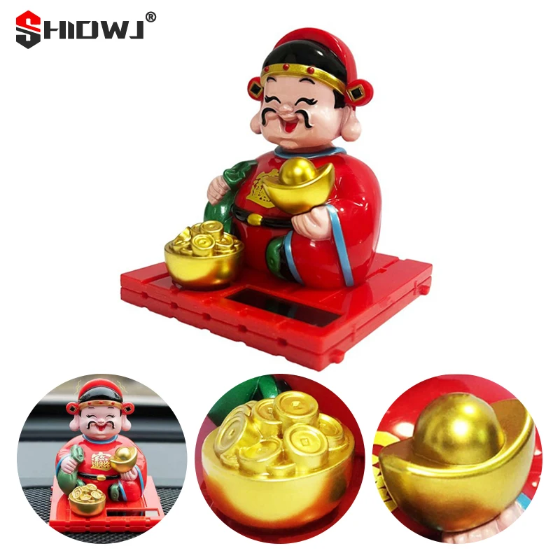 

Solar God Of Wealth Ornament Car Decoration Figurines Chinese Style God Of Wealth Shaking His Head Toy Fortune Statue Crafts