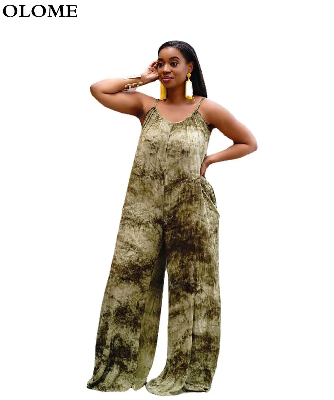 

Женский свободный комбинезон на бретельках, Летний комбинезон с принтом, V-образным вырезом, без рукавов, с широкими штанинами, модель 5XL