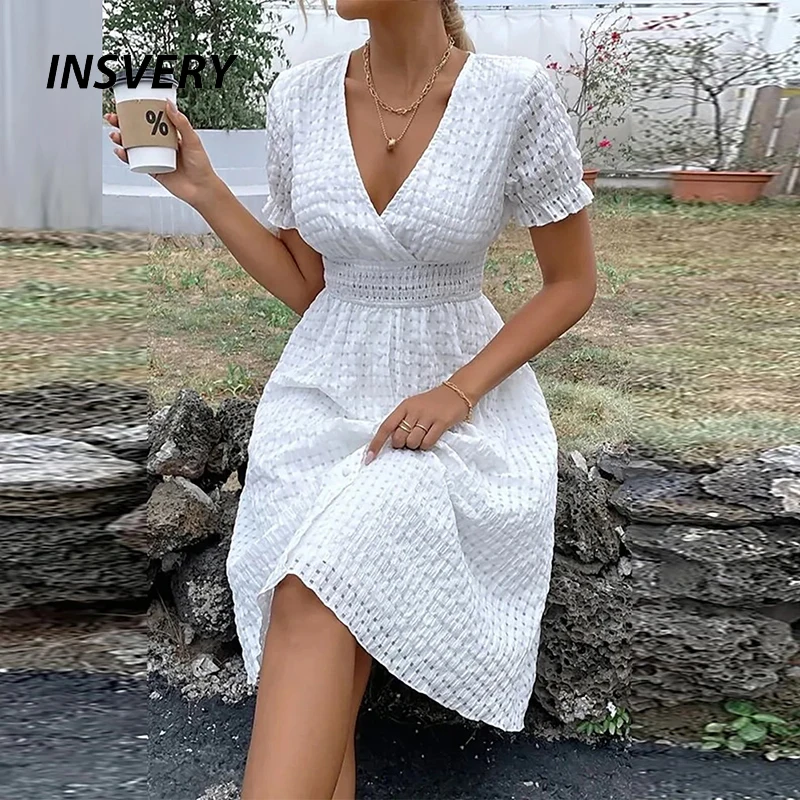 

Женское летнее платье с V-образным вырезом, коротким рукавом