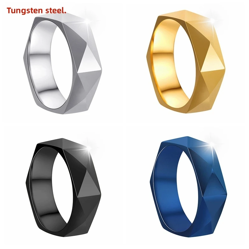 

2024 Tungsten Wedding Ring 6mm Multi-Faceted Hammered Brushed Finish Fashion Gift Jewelry Comfort Fit Jewelry