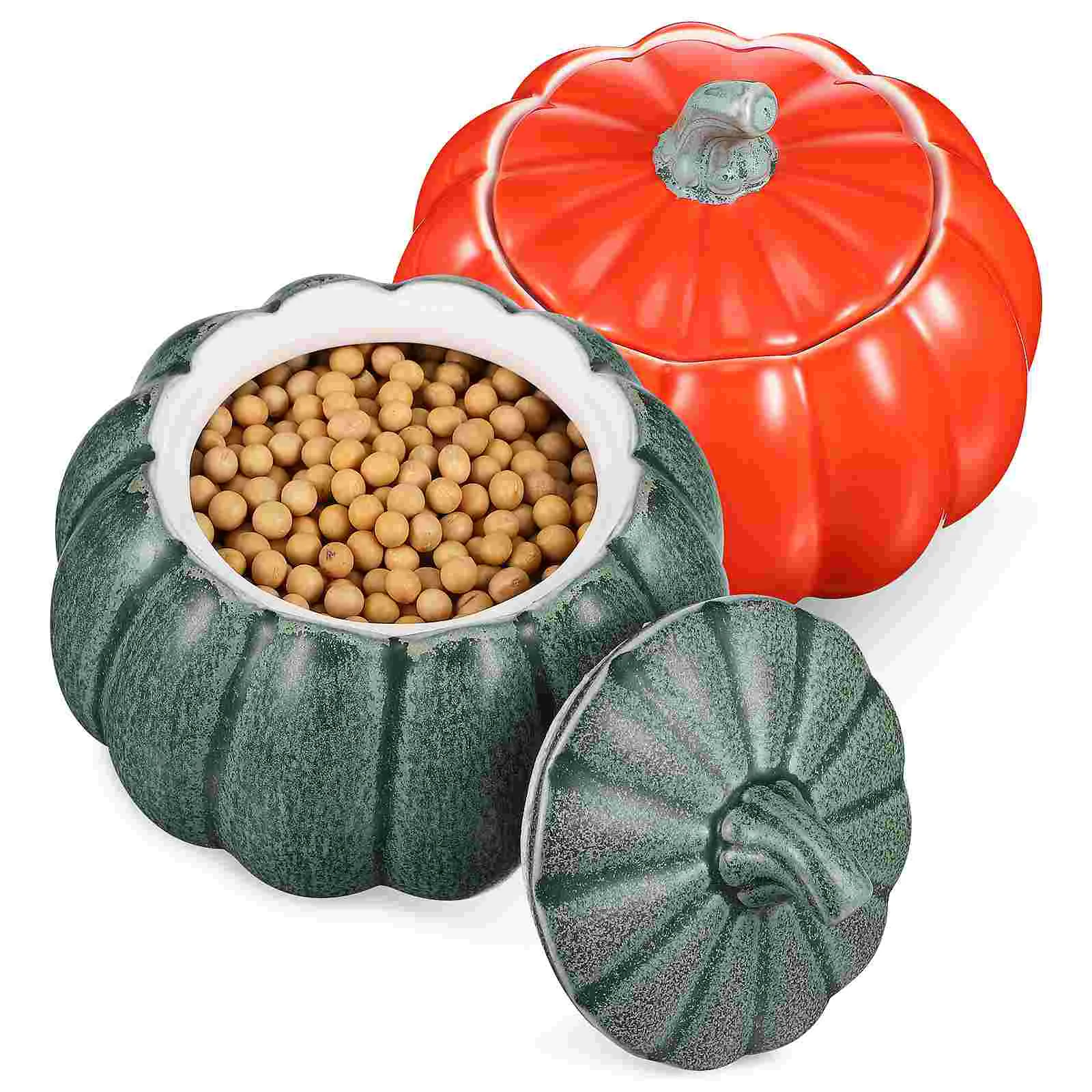

2pcs Ceramic Jars with Lid Pumpkin Shaped Tea Jars Food Storage Containers Candy Cookie Storage Bowls