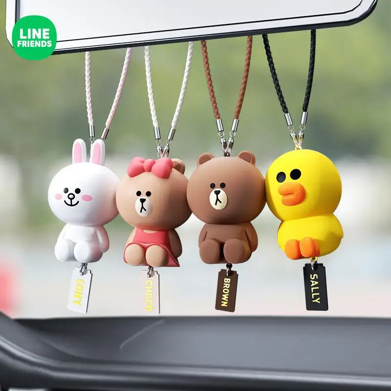 

Автомобильные аксессуары New Line Friends, кавайная коричневая подвеска на зеркало заднего вида, подвесная сумка, украшение, подарок для девушек