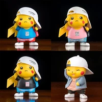 8cm pokemon windbreaker pikachu figures anime cartoon character model toy collection desk decoration birthday gift for children
