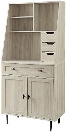 

Hutch Wood Desk with Keyboard Drawer Bookshelf Storage Home Office Storage Cabinet, 64 Inch, Birch