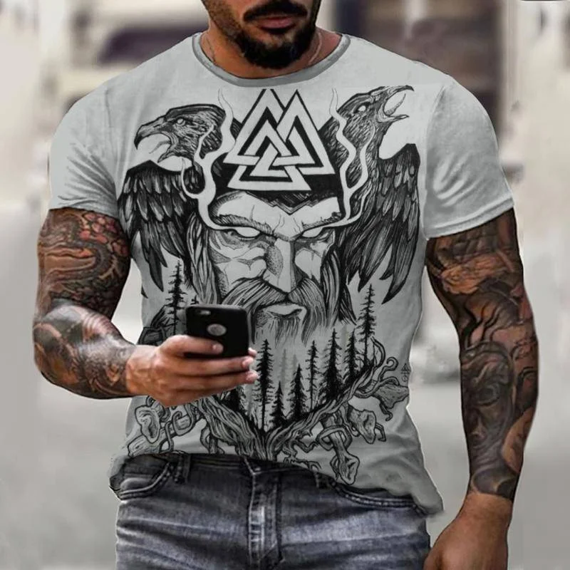 Новая забавная футболка с 3D-принтом викингов татуировок Тор летняя Мужская