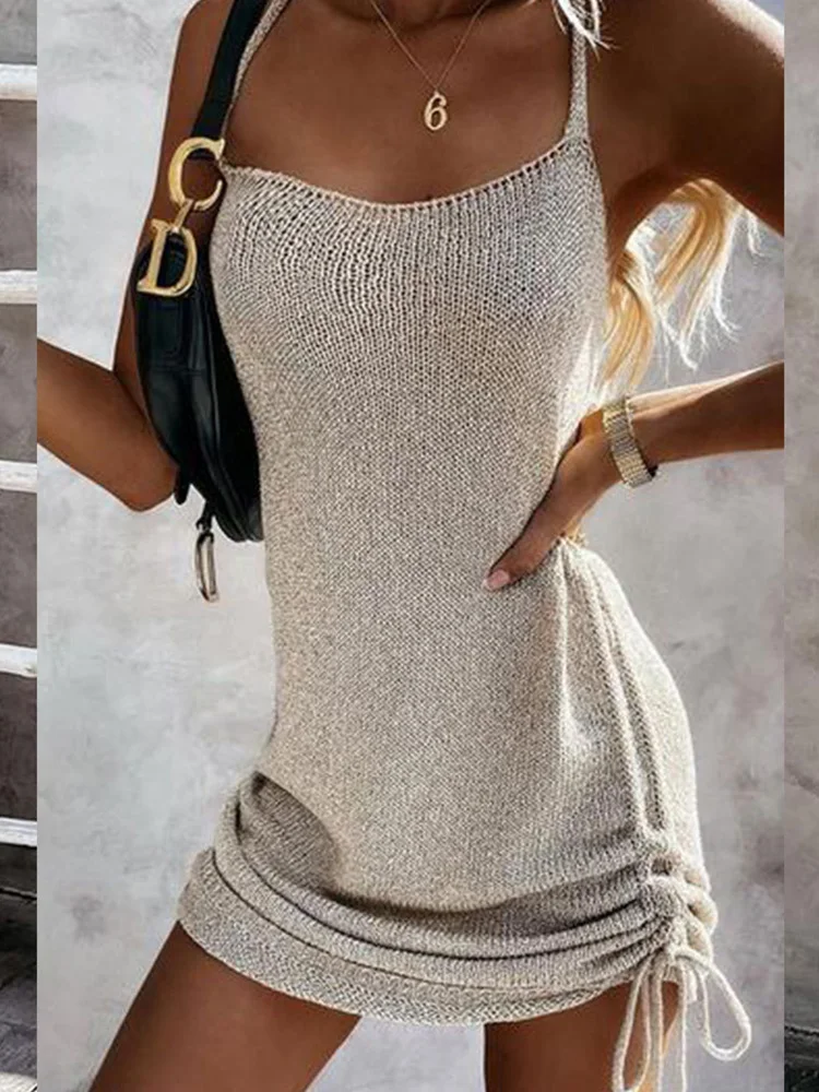 

Summer Ladies Low Neck Sleeveless Tank Dress Bodycon Mini Club Dress Vestidos Casual Women Solid Color Sheath Slim Dress 2022