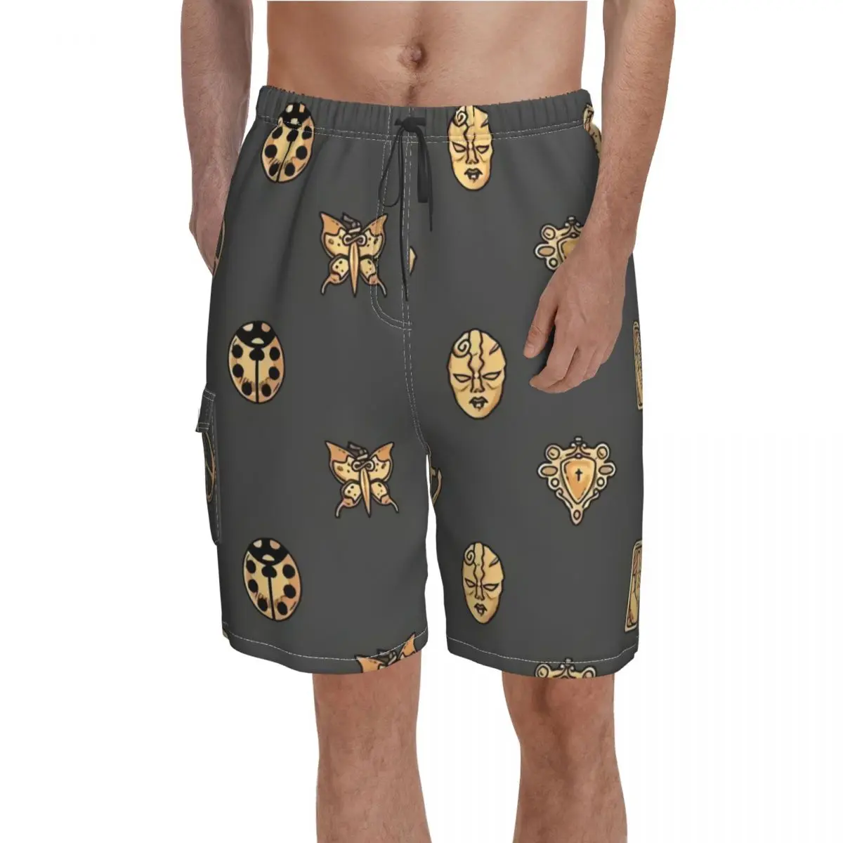 

Jojos Bizzare Adventures Board Shorts High Quality Emblems Customs Beach Shorts Males Elastic Waist Pattern Trunks Large Size