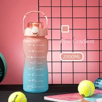2liter large capacity plastic space water cup with time marker fitness jugs gradient color outdoor frosted sports water bottle