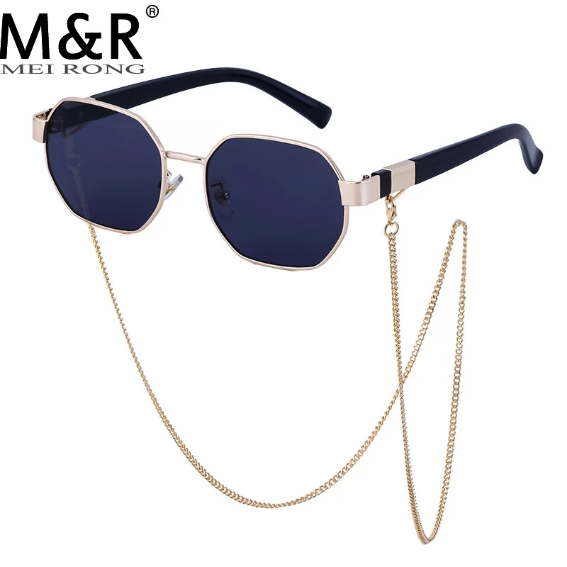 

Fashionable New Women's Oval Sunglasses Retro Gradual Color Band Necklace Eyeglass Frame Summer Travel Sunshade Glasses UV400