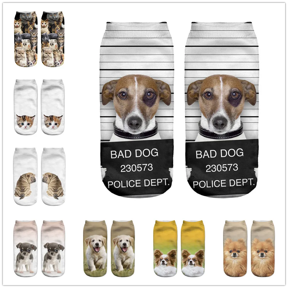 

New Hot Sale 3D Digital Printed Women Socks Unisex Fashion Cute Short Sock Women Low Anklet Print Cute Dog Sock