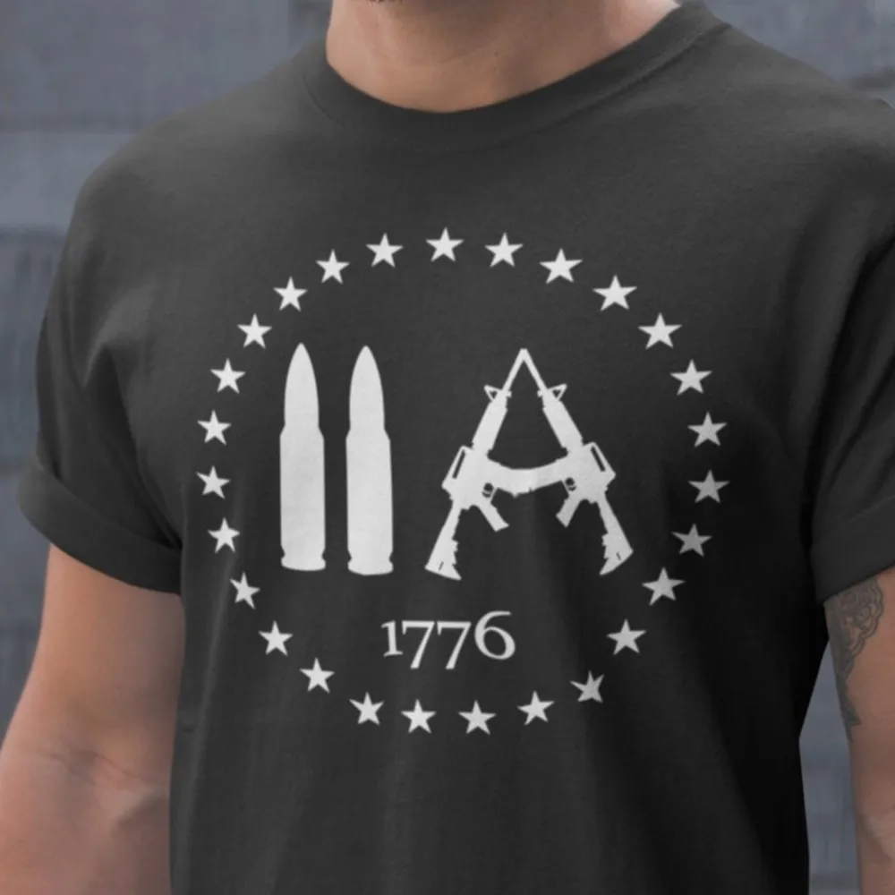 

Mens Pro Gun USA T-shirt Patriotic Shirts for Soldier 1776 Classic Vintage 100% Cotton Tops
