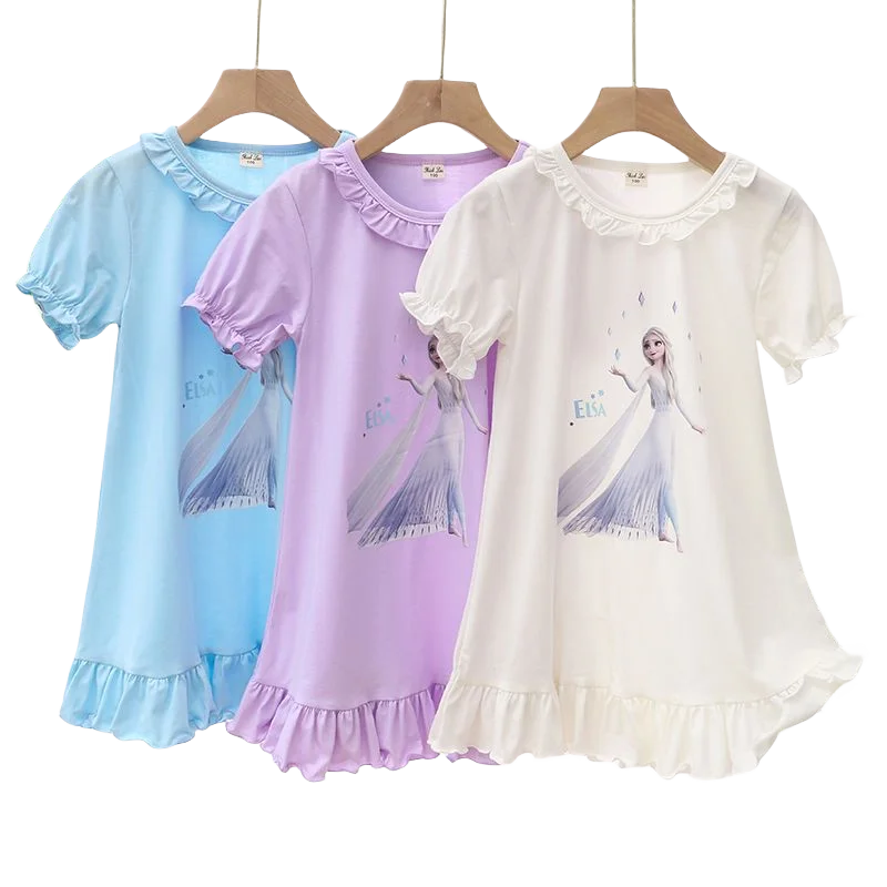 

Пижама принцессы Эльзы из мультфильма «Холодное сердце», Детская летняя модная ночная рубашка с короткими рукавами, повседневный и удобный домашний сервис