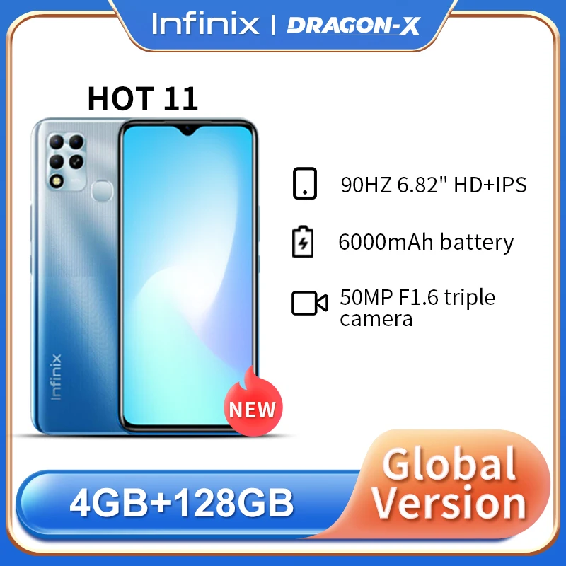 

Infinix HOT 11 Smartphone 4+128GB 6.82" IPS 720*1640 6000 mAh camera 50 MP Russian warranty