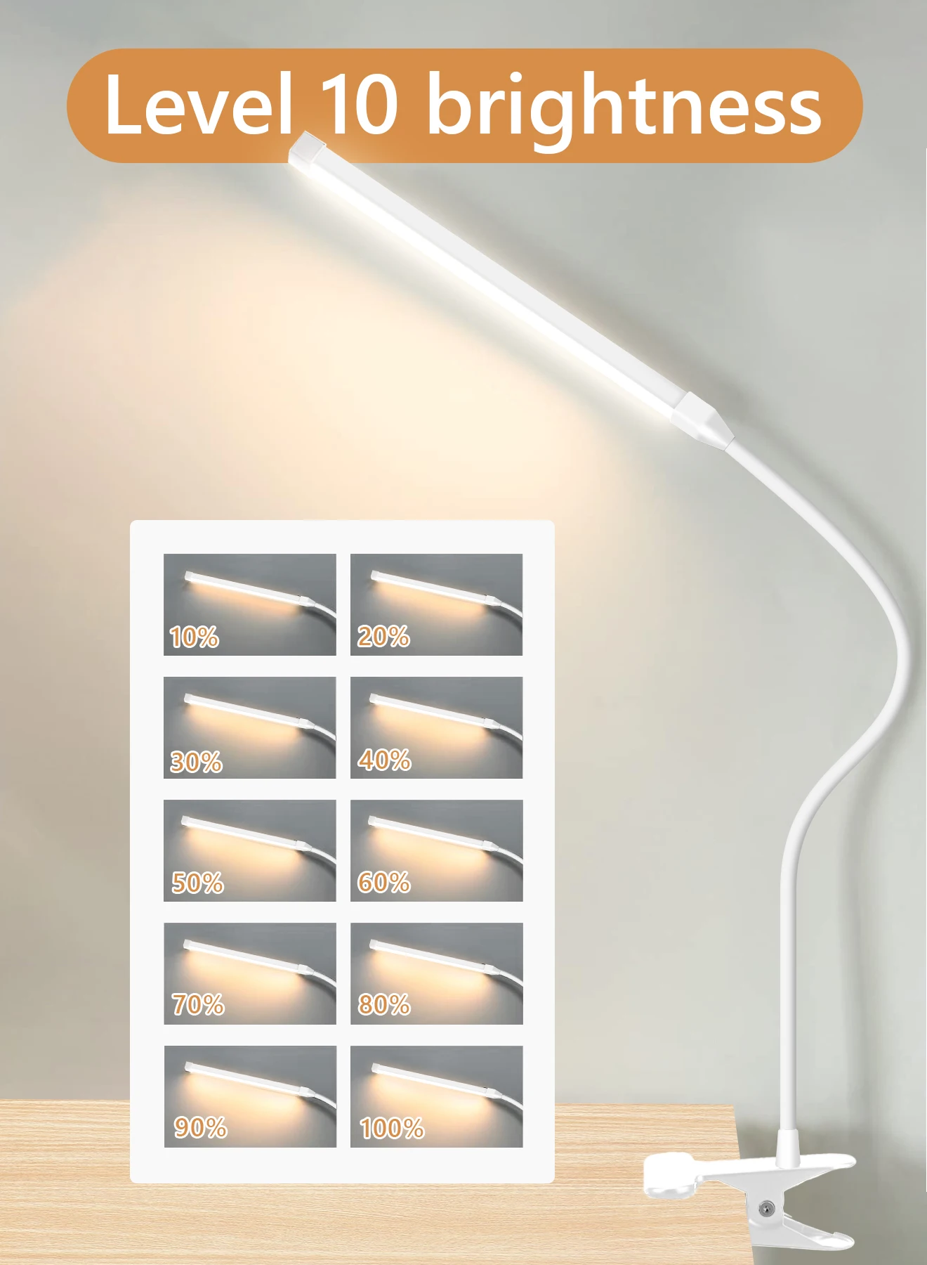 

Настольная LED-лампа С Гибким Металлическим Штативом И Зажимом, Для Защиты Глаз, 3 Режима, 10 Уровней Яркости, Для Дома И Офиса